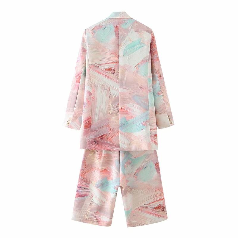 Pink Tie Dye Blazer + Shorts, Woman Suit Jacket Graffiti Pattern Short Pants Painting Strokes for Smart Casual/ Formal/ Gift for her