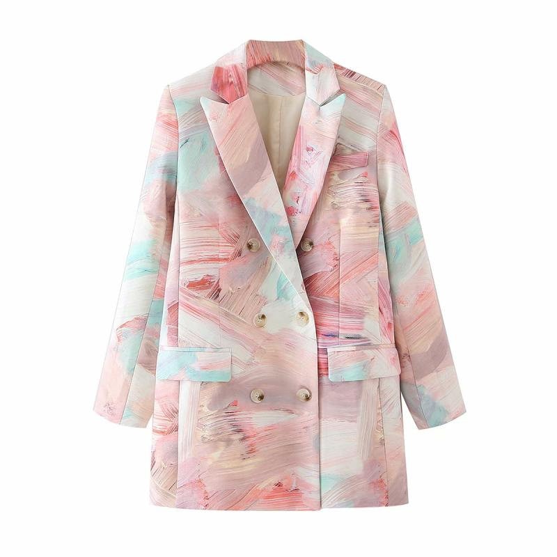 Pink Tie Dye Blazer + Shorts, Woman Suit Jacket Graffiti Pattern Short Pants Painting Strokes for Smart Casual/ Formal/ Gift for her