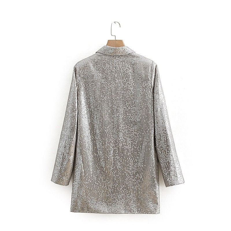 Silver Shiny Blazer, Designer Woman Suit Jacket for Smart Casual/ Formal/ Party/ Gift for her