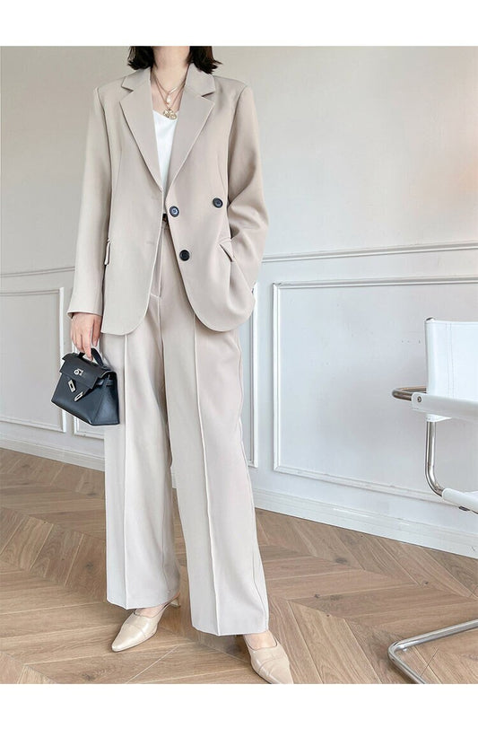 Minimalist Woman Pantsuit, Designer Korean Style Montone Suit Jacket + Pants for Smart Casual/ Formal/ Gift for her