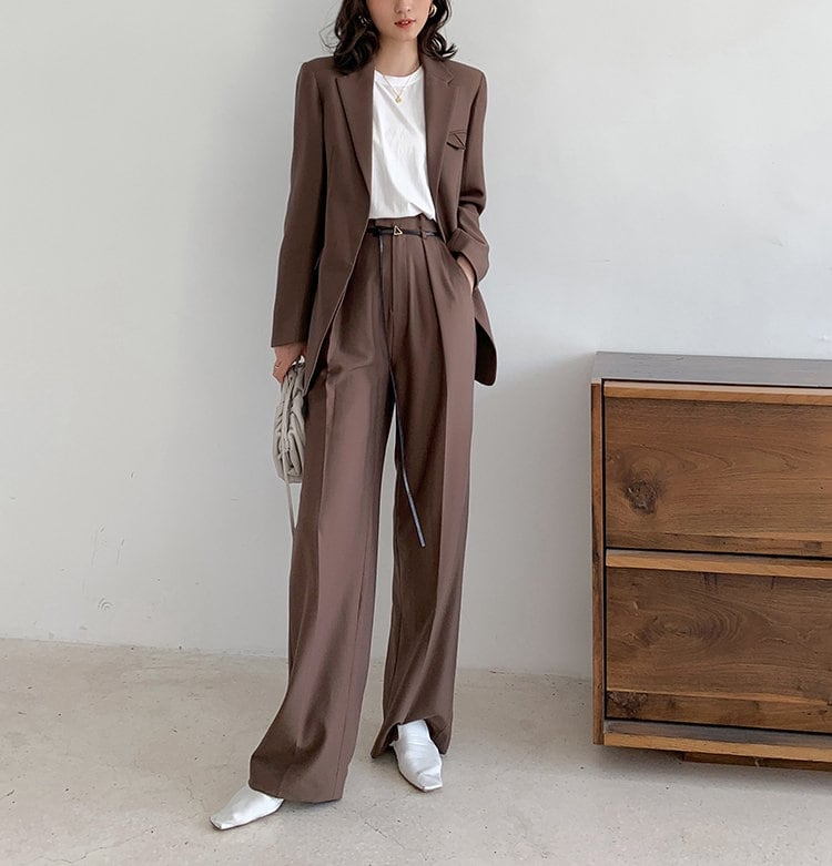 Woman Pantsuit Set, Designer Minimalist Suit Jacket newest + Pants Simplicity Elegant for Formal/ Smart Casual Gift for her