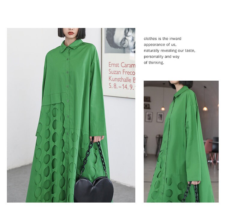 Designer Green Sweaterdress with Die-cut Holes, Sleeved Women Top blouse , one size fit all, casual or formal, gift for her