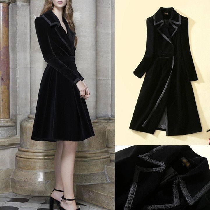 Subtle Black Trench Coat, Designer Woman Long Coat Raincoat Slim Cut All Black for Smart Casual/ Formal/.Event/Party/ Porm