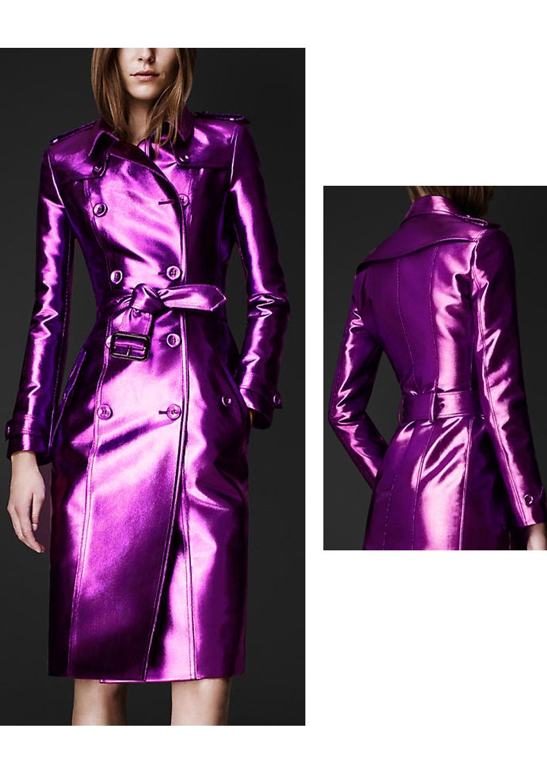 Women Shiny Long Trench Coat Designer Leather Raincoat Water Wind Reisitant Belted Patent Leather Smart Casual/Formal/ Gift for her