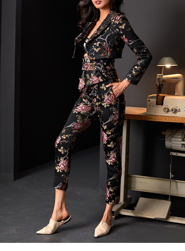 Women Floral Embroidery Suit Set, Subtle Pattern Deluxe Designer Suit Jacket & Pants Asian Style for Smart Casual/ Formal Event/Gift for her