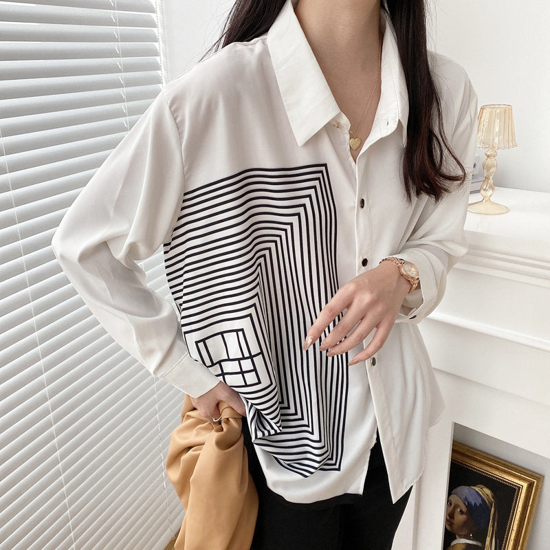 Geometric squares pattern blouse, women shirt not symmetrical