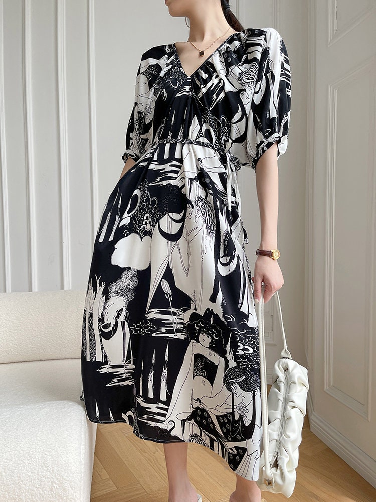 Chiffon Pattern Dress, Designer Women One Piece Outline Graphics Art Modern Stylish for Smart Casual/ Formal/ Party Event/ Gift