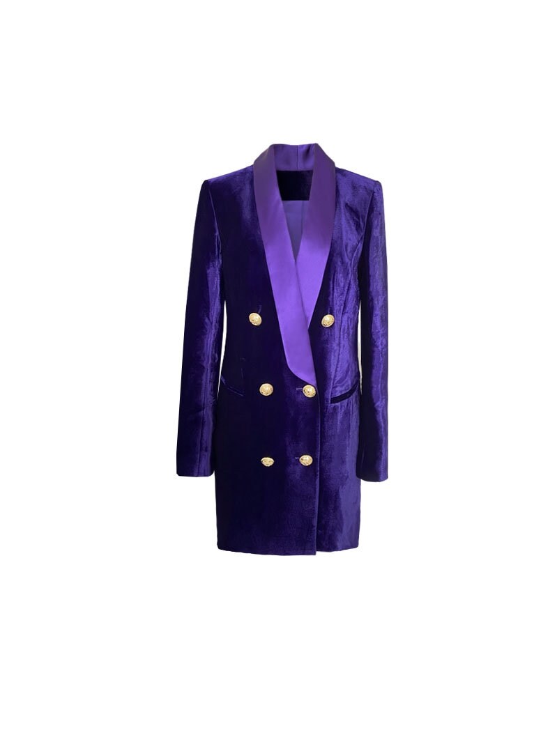 Purple Velvet Long Blazer, Designer Woman Suit Jacket Vintage Classic Minimalist Style for Smart Casual/ Formal/ Event Party/ Gift for her