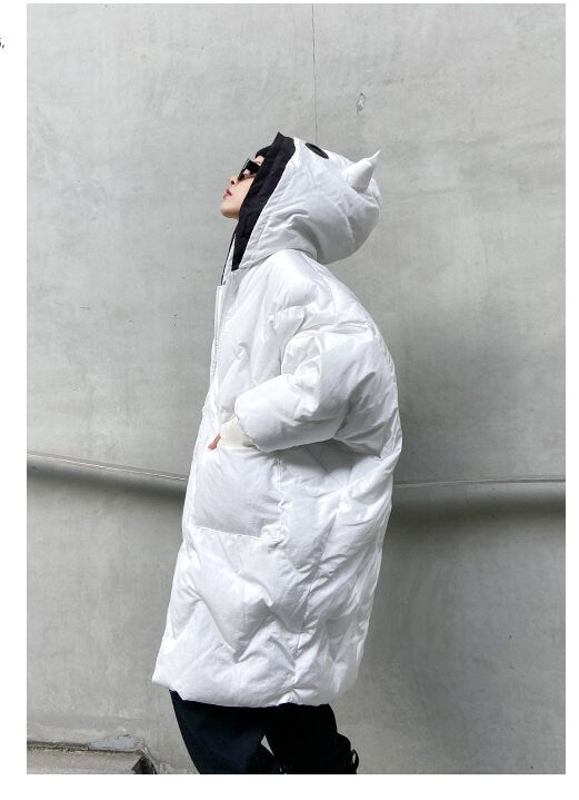 Black/ White Quilted Padded Coat, Designer Woman Winter Jacket with Hood Street Style Smart Casual/ Outdoors/ Gift