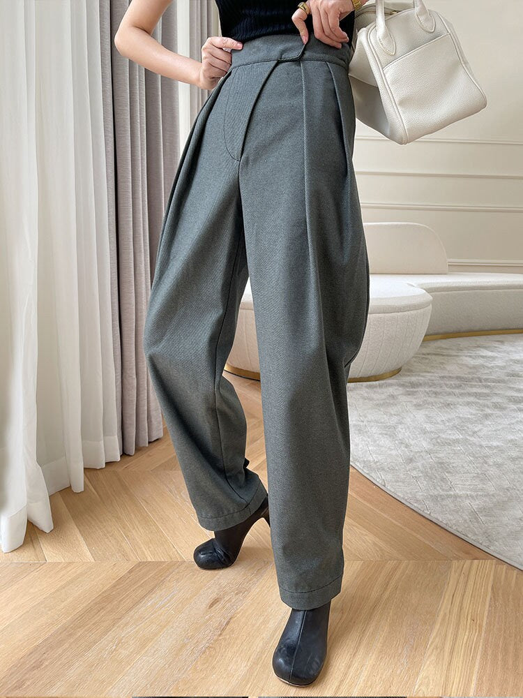 Gray Patchwork Pantsuit, Designer Woman Korean Minimalist Style Loose Fit Suit Jacket + Pants for Smart Casual/ Formal/ Event Party/ Gift