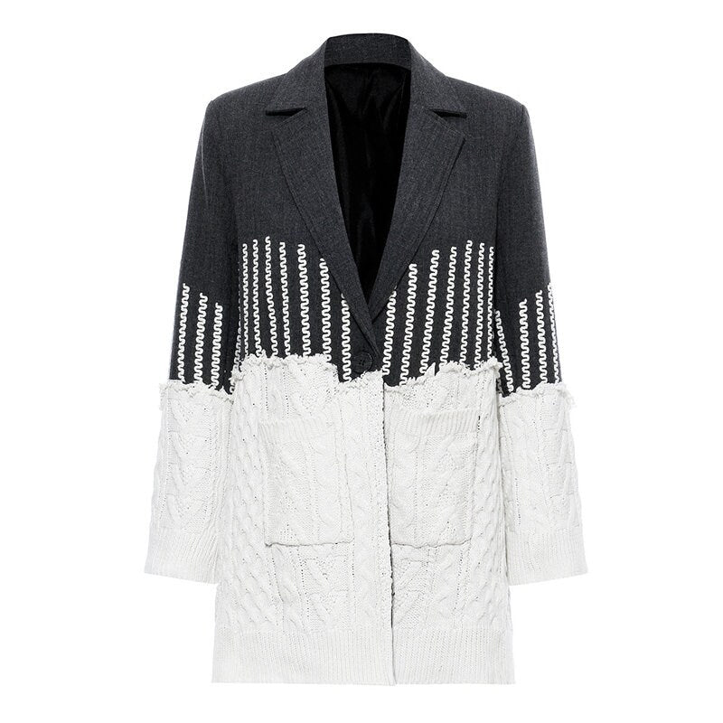 Wool + Cotton Patchwork Blazer, Designer Woman Suit Jacket Collage Art Material Mix for Smart Casual/ Formal/ Gift for her