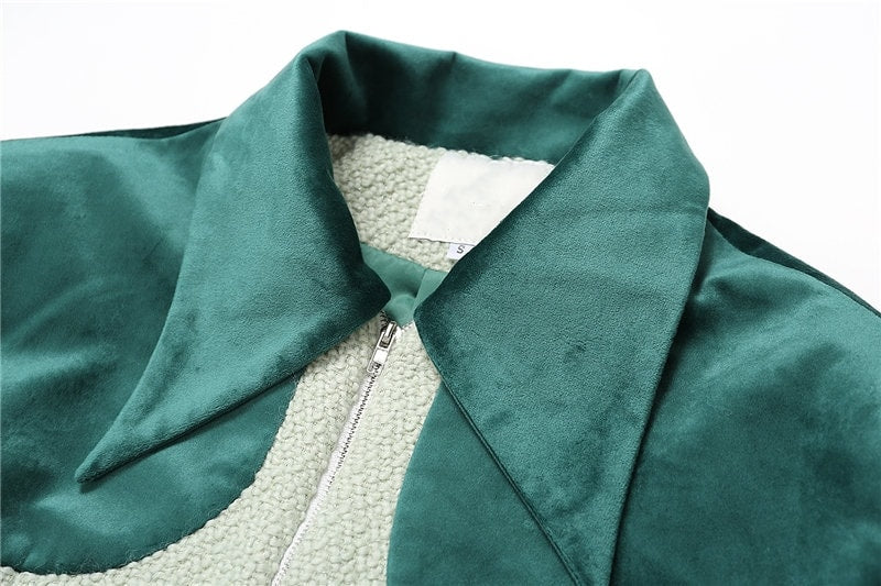 Green Chic Jacket, Designer Woman Patchwork Jacket Geometric Street Style for Smart Causal/ Party Event/ Gift for her