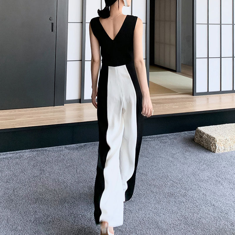 Black & White Jumpsuit, Designer Woman Minimalist Elegant Simple Style Smart Casual Formal Event Party Gift for her