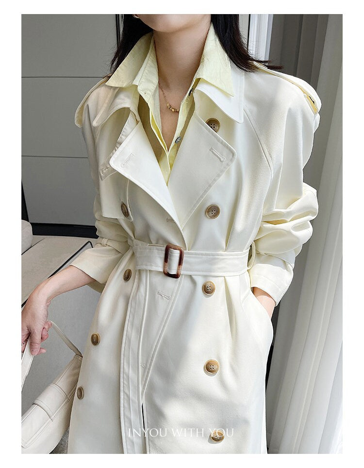 White/ Gray Trench Coat, Designer Woman Long Raincoat Minimalist Style for Smart Casual/ Formal/ Outdoors/ Event Party/Gift for her