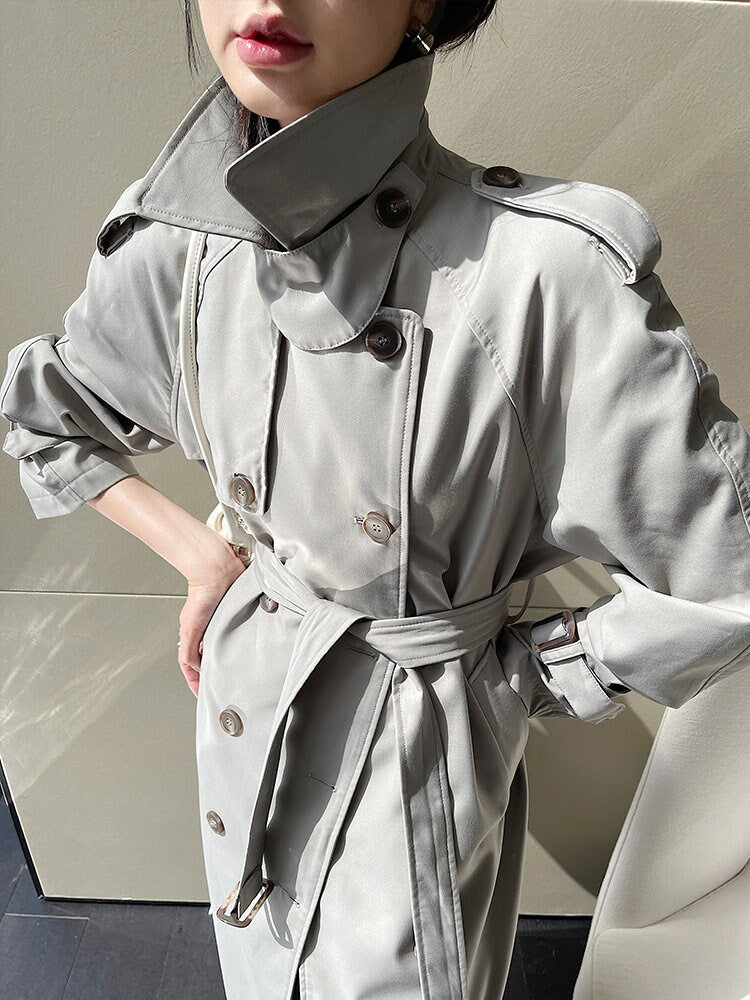 White/ Gray Trench Coat, Designer Woman Long Raincoat Minimalist Style for Smart Casual/ Formal/ Outdoors/ Event Party/Gift for her