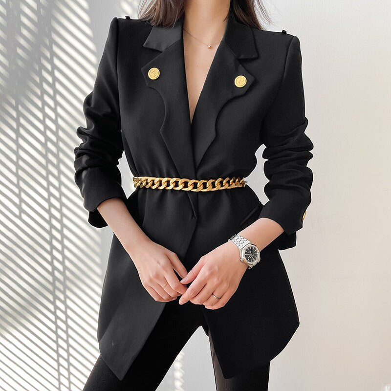 Black Changable Chain Blazer, Woman Designer Suit Jacket Minimalist Stylish Modern look for Smart Casual/ Formal/ Event Party/ Gift for her