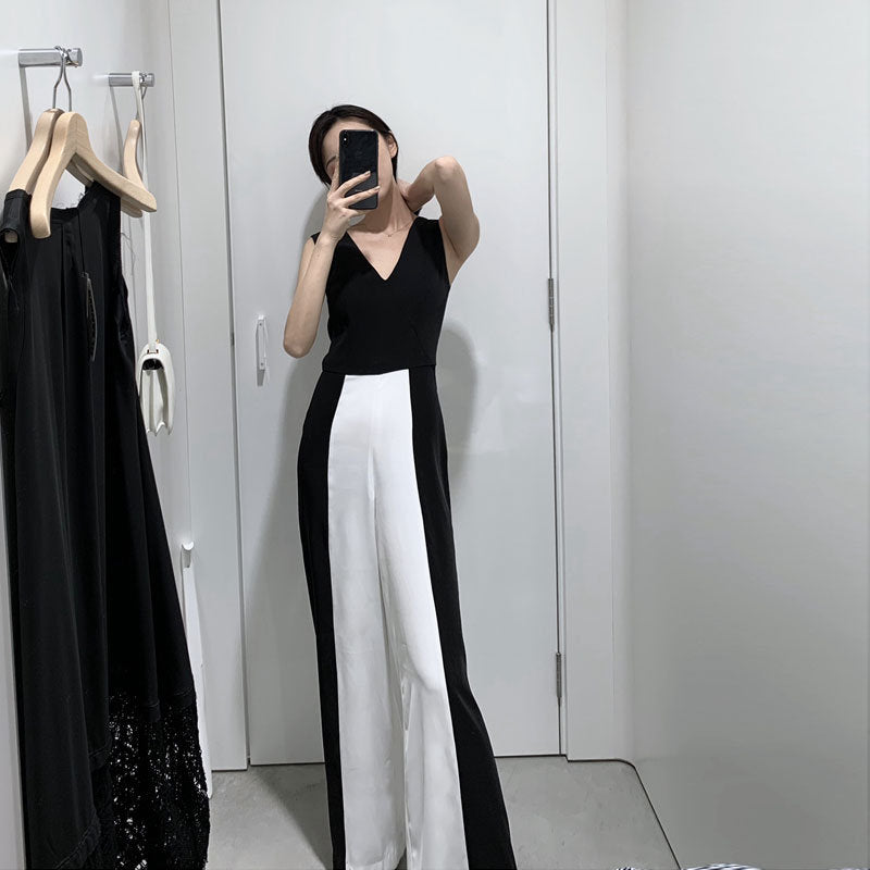 Black & White Jumpsuit, Designer Woman Minimalist Elegant Simple Style Smart Casual Formal Event Party Gift for her