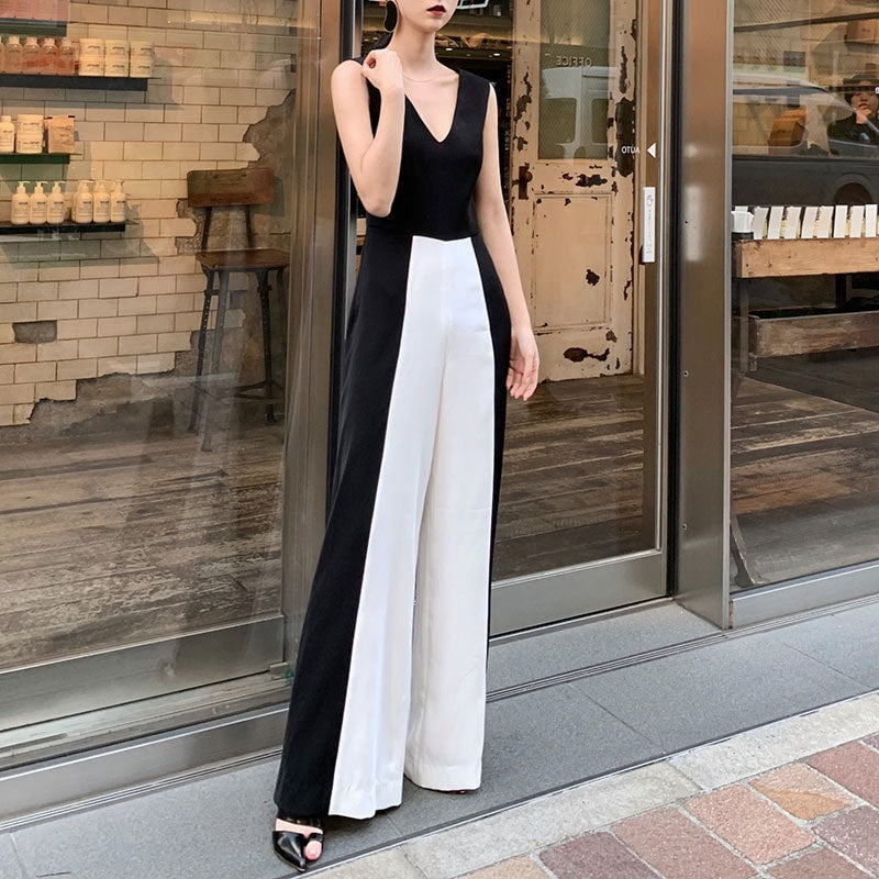 Black & White Jumpsuit, Designer Woman Minimalist Elegant Simple Style Smart Casual Formal Event Party Gift for her