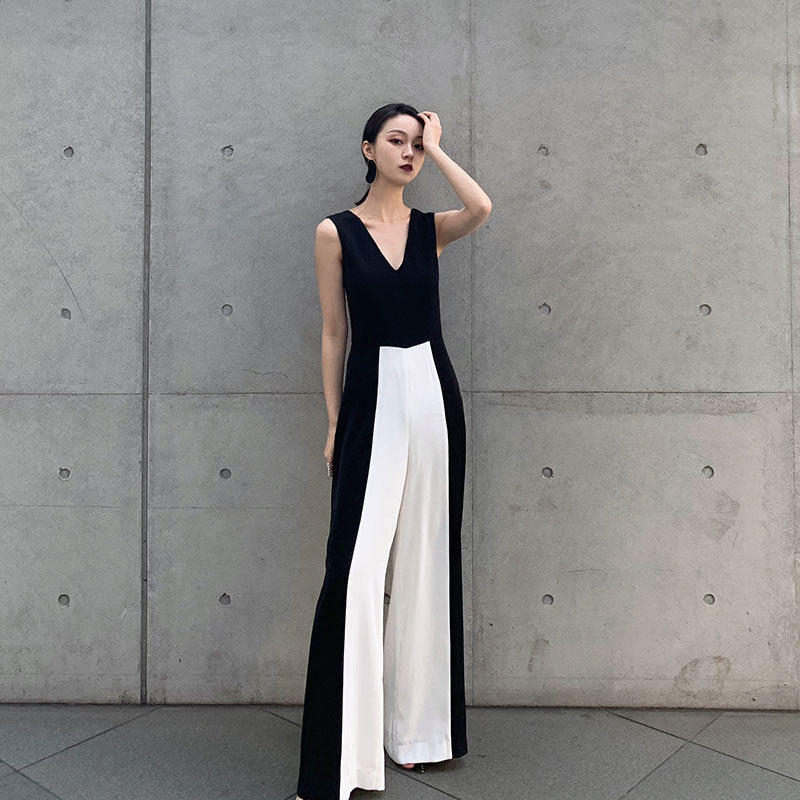 Black & White Jumpsuit, Designer Woman Minimalist Elegant Simple Style Smart Casual Formal Event Party Gift for her