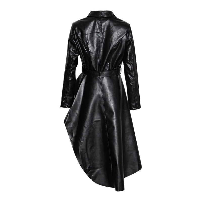 Asymmetric PU Leather Coat, Designer Woman Cool Long Coat Stylish Smart Casual Formal Event Party Gift for her