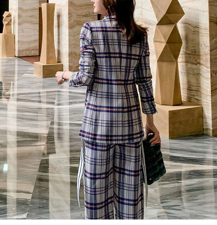 Checkered Pansuit, Designer Woman Suit Jacket + Pants Classic Modern Style Smart Casual Formal Event Party Gift for her