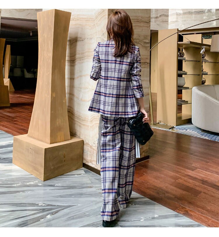 Checkered Pansuit, Designer Woman Suit Jacket + Pants Classic Modern Style Smart Casual Formal Event Party Gift for her