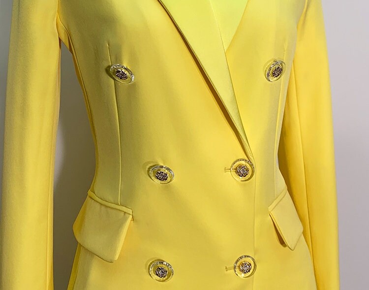 Yellow Woman Pantsuit, Designer Woman Minimalist Style Slim Cut Smart Casual Formal Event Party Gift