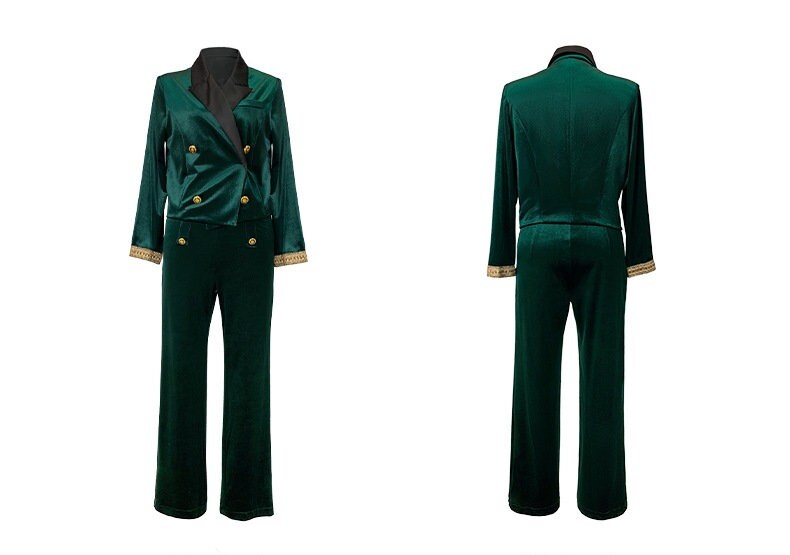 Green Velvet Double Breasted Pantsuit, Designer Woman Suit Jacket/ Blazer + Pants Classic Elegant Smart Casual Formal Event Party Gift