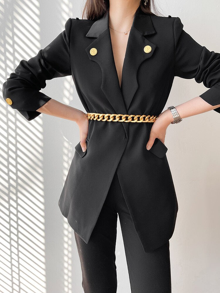 Black Changable Chain Blazer, Woman Designer Suit Jacket Minimalist Stylish Modern look for Smart Casual/ Formal/ Event Party/ Gift for her