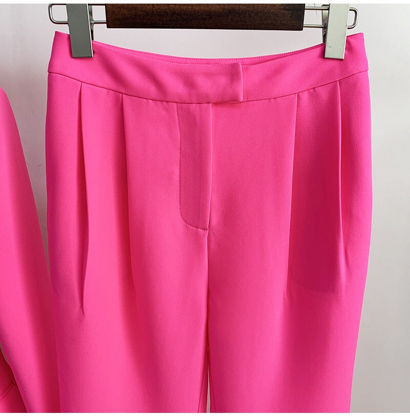 Shocking Pink Pantsuit, Designer Women Blazer Suit Jacket + Flare Pants Formal Smart Casual Event Party Prom Gift for her