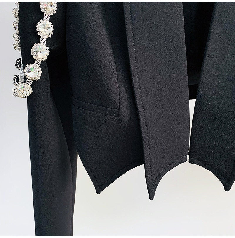 Women Rhinestone blazer and Dress, Designer Embellished Dress Suit, womens tuxedo for Prom Event Party Formal Function Gift