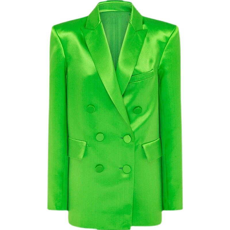 Sharp Green Satin Women Satin Dress Suit, Designer Blazer + Dress Set Formal Tuxedo Smart Casual Event Suit Jacket Party Prom Gift for her