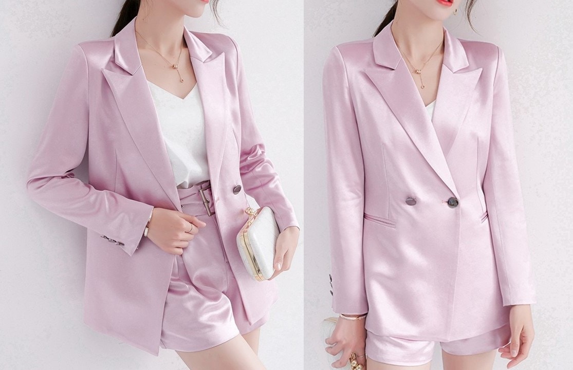 Pastel Purple Acetate Pantsuit, Designer Woman Suit Jacket + Pant Set Minimalist Style for Smart Casual/ Formal/ Event/ Party/ Gift