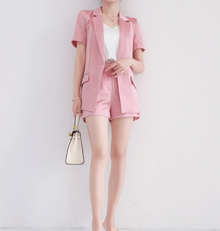 Pastel Acetate Pantsuit, Designer Woman Suit Jacket + Pant Set Minimalist Style for Smart Casual/ Formal/ Event/ Party/ Gift