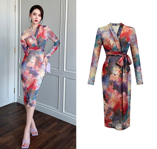 Floral Ink Spray Pattern Dress, Women Event Party Wedding Dress for Smart Casual Formal Gift for her