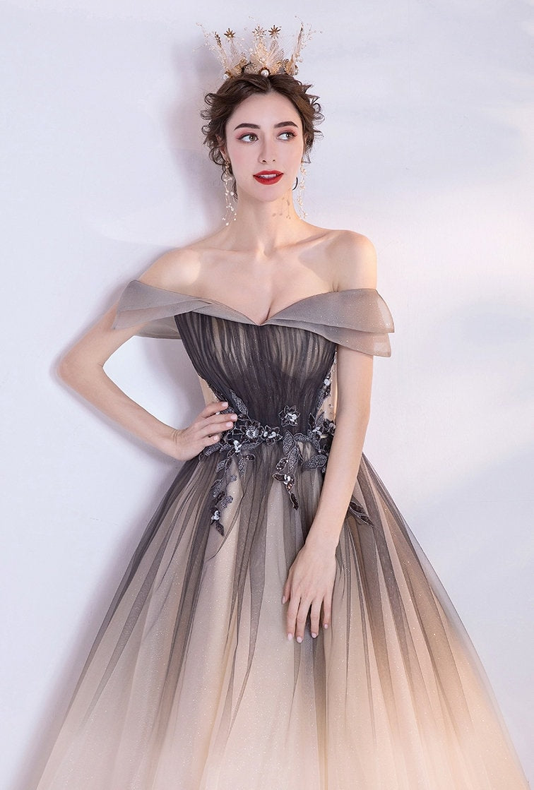 Elegant Brown Color Tulle Prom Dress, Women Wedding Long Dress Princess Look for Event Party Ball Gift for her