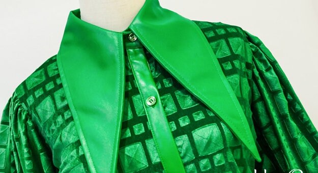 Designer art green blouse, woman sleeved shirt pointed collar elegant classic vintage for prom party wedding formal event gift for her