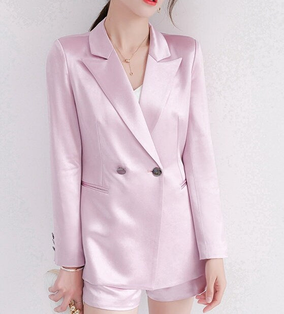 Pastel Purple Acetate Pantsuit, Designer Woman Suit Jacket + Pant Set Minimalist Style for Smart Casual/ Formal/ Event/ Party/ Gift