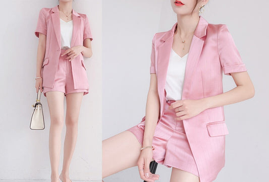 Pastel Acetate Pantsuit, Designer Woman Suit Jacket + Pant Set Minimalist Style for Smart Casual/ Formal/ Event/ Party/ Gift