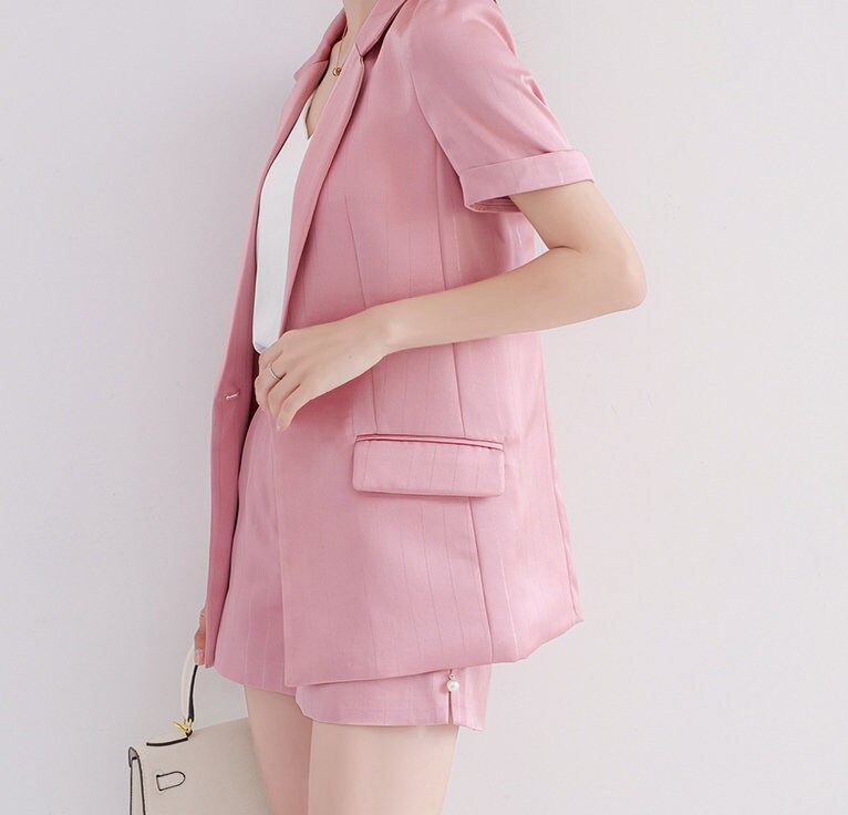 Pastel Acetate Pantsuit, Designer Woman Suit Jacket + Pant Set Minimalist Style for Smart Casual/ Formal/ Event/ Party/ Gift