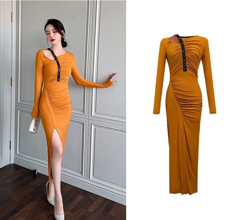 Spring Orange Modern Dress, Slim Cut for Event Party Prom Wedding Gift for her