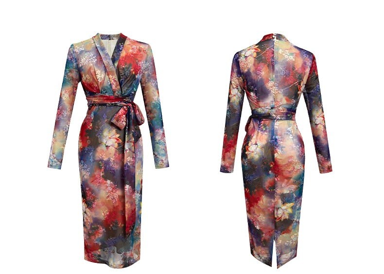 Floral Ink Spray Pattern Dress, Women Event Party Wedding Dress for Smart Casual Formal Gift for her