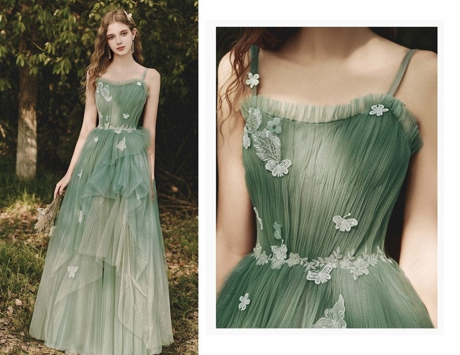 Women Prom /Wedding Dress, Princess Forest Fairy Prom Dress Green Color for Event Party Gift for her