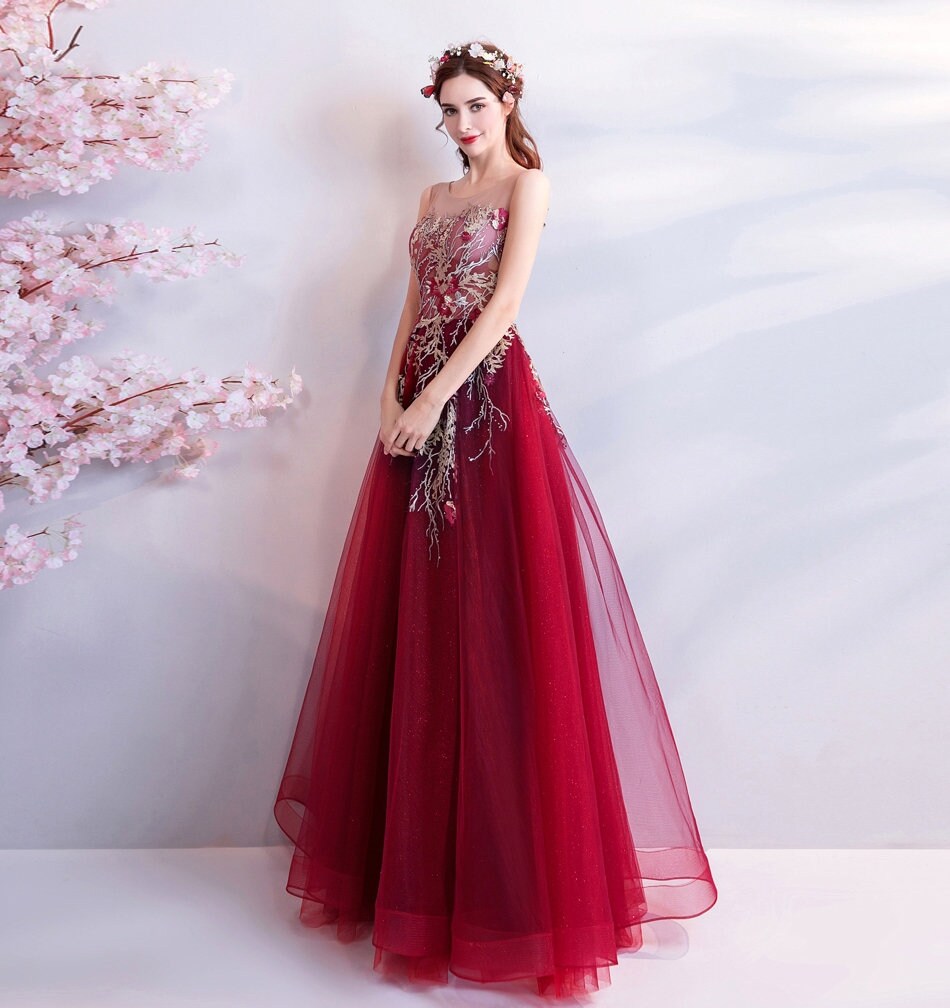 Red Color Long Tulle Prom Dress, Women Wedding Fairy Princess Look for Event Party Function Gift for her