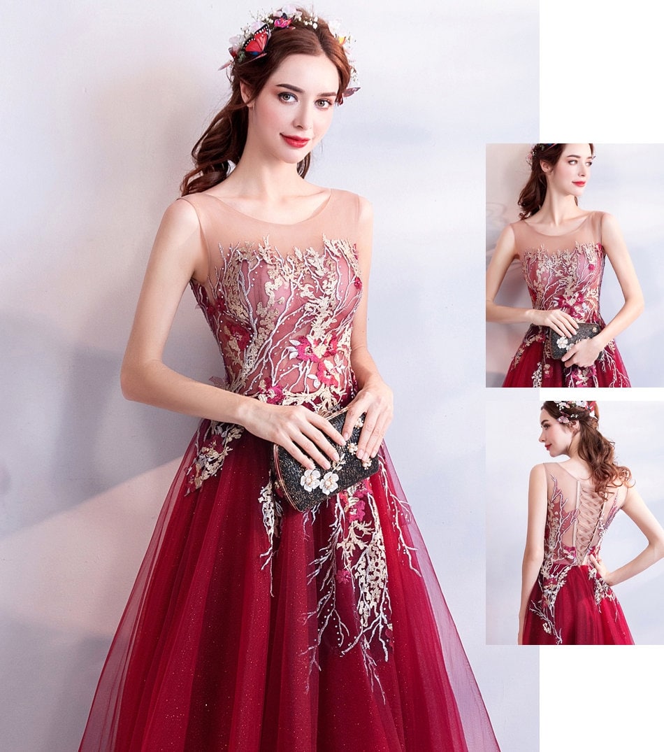 Red Color Long Tulle Prom Dress, Women Wedding Fairy Princess Look for Event Party Function Gift for her