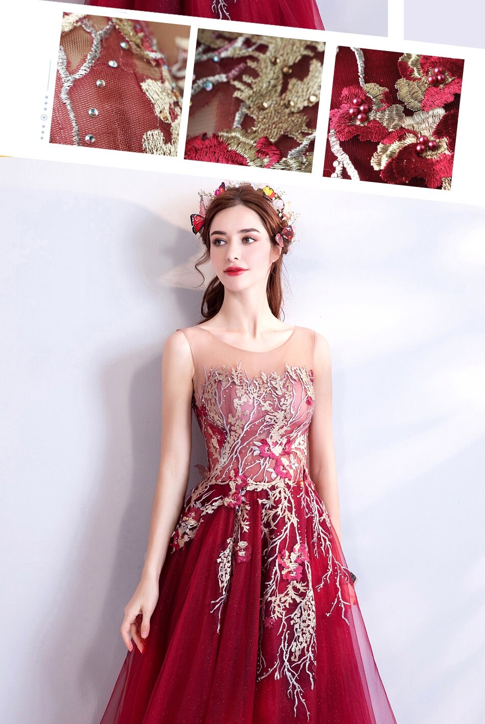 Red Color Long Tulle Prom Dress, Women Wedding Fairy Princess Look for Event Party Function Gift for her