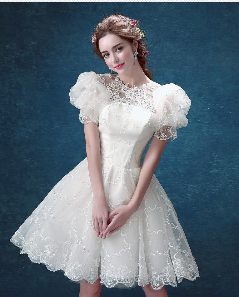 White Lace Fairy Prom Dress, Women Wedding Princess Look for Event Party Function Gift for her