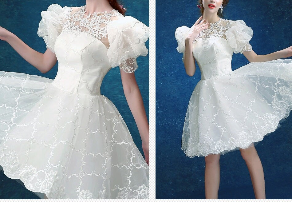 White Lace Fairy Prom Dress, Women Wedding Princess Look for Event Party Function Gift for her