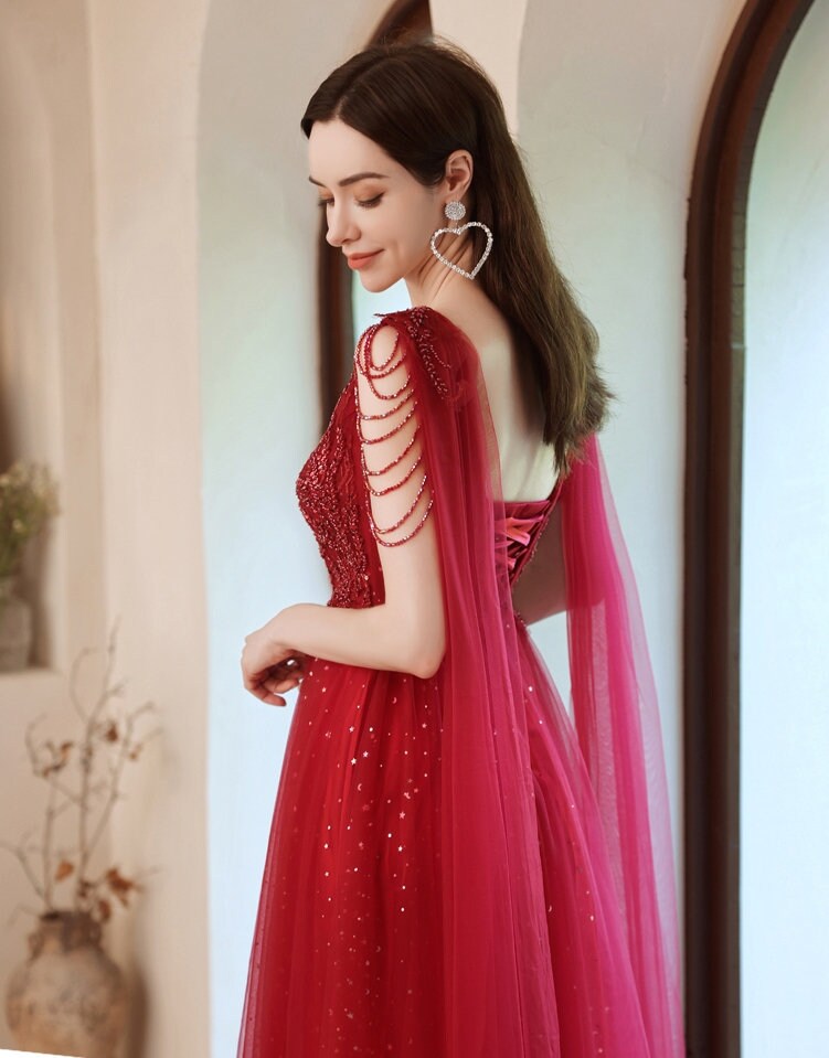 Red Queen Prom Dress, Women Wedding Royal Bridal Princess Look for Event Party Cocktail Other Functions Gift for her