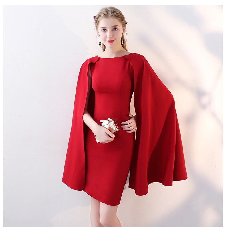 Red Cape Dress, Women Cape Coat Blazer Minimalist Elegant Style Smart Casual Formal Party Wedding Dress Gift for her